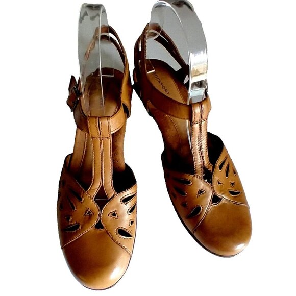 ROCKPORT Brynn Women Brown Leather T-Strap Mary Jane Pump Comfort Sandal - 10M - Picture 3 of 9